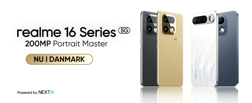 Realme 16 Pro Series 5G i guld og sort med 200MP Portrait Master-kamera