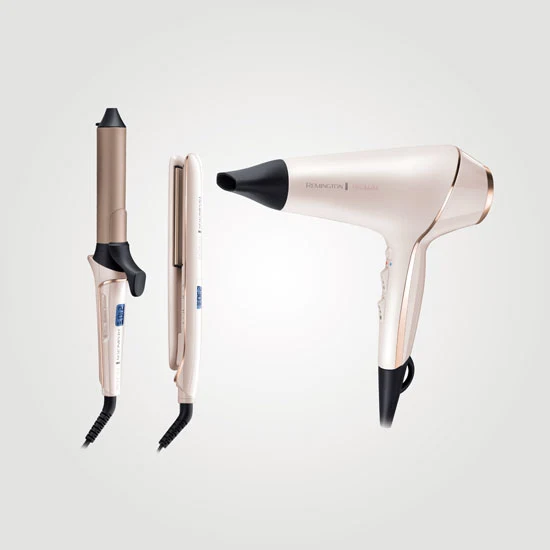 Remington styling – glattejern, krøllestave og hårtørrere med keratin og varmebeskyttelse